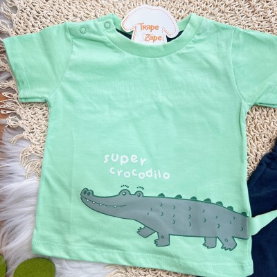 Conj. Camiseta Super Crocodilo e Bermuda - Verde e Marinho